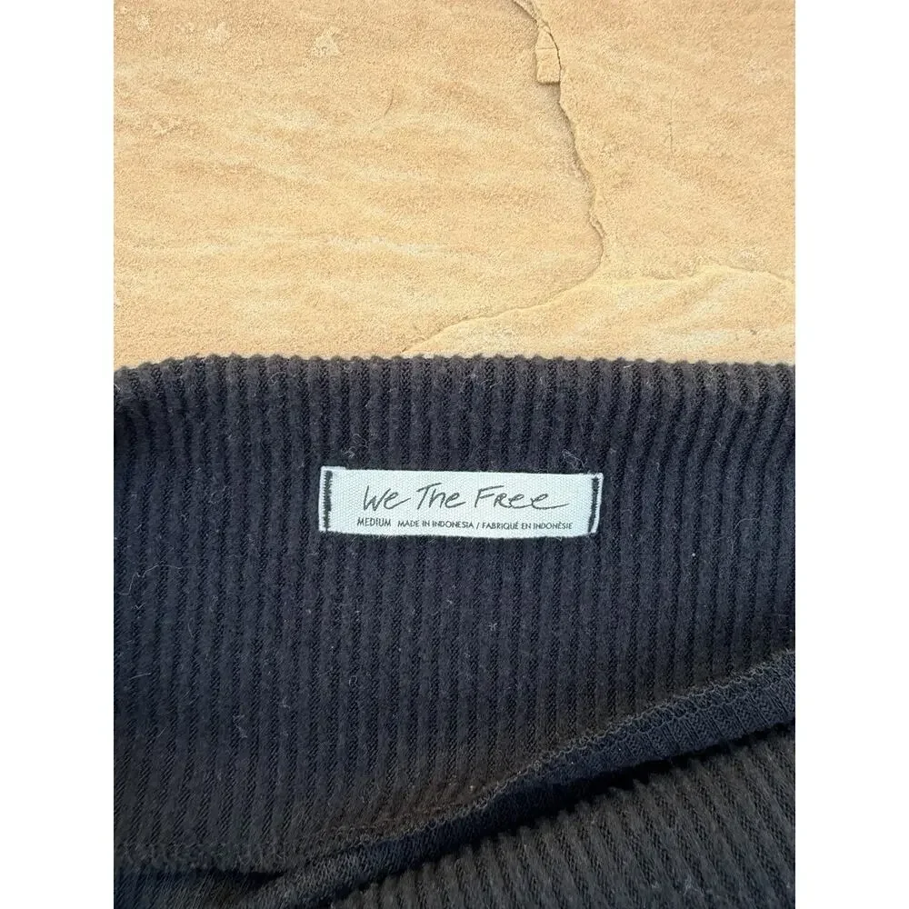 Free People We The Free Black Size Medium Main Squeeze Boat Neck Thermal Top